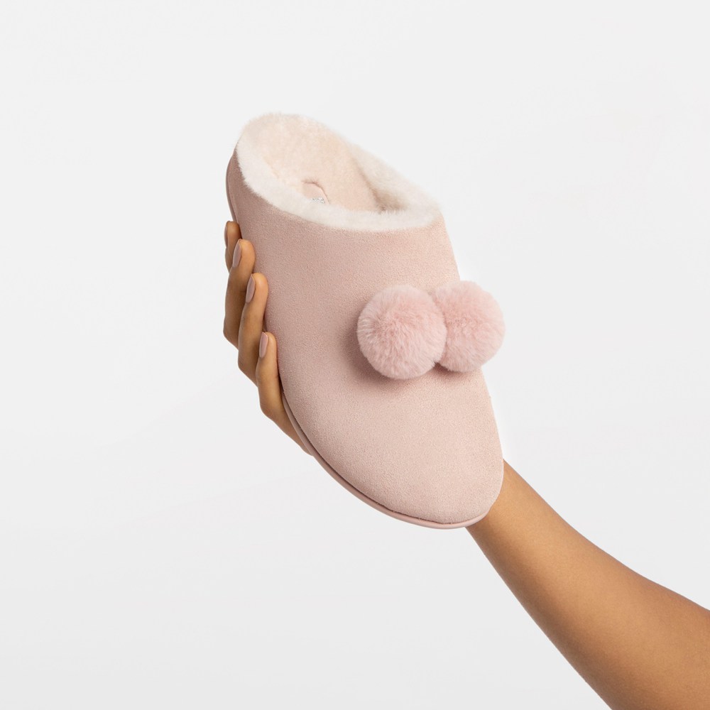 Fitflop Womens Slippers - Chrissie Pom-pom Shearling - Pink - 824-HKPXWZ